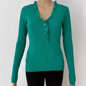 MORGAN DE TOI Ruffled Collar Ribbed Knit Sweater